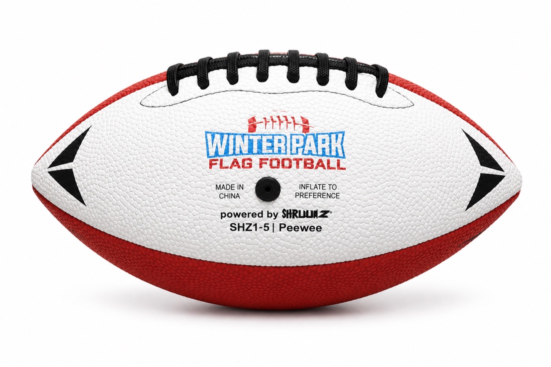 Winter Park Flag Football team football in red and white
